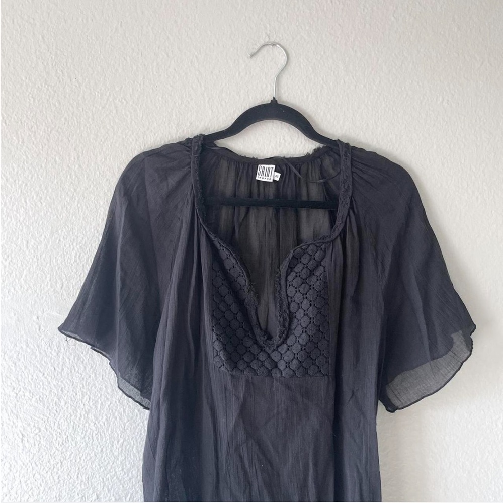 Saint Tropez Black Sheer Bohemian Peasant Top